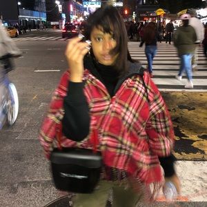 Red Plaid Knit Poncho